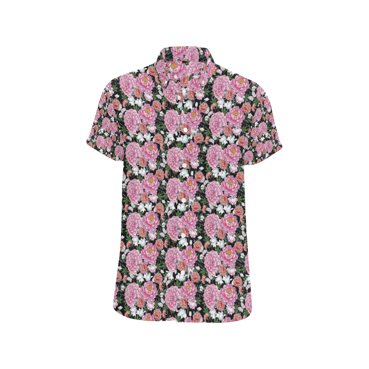 Dahlia Pattern Print Design 02 Men's Short Sleeve Button Up Shirt