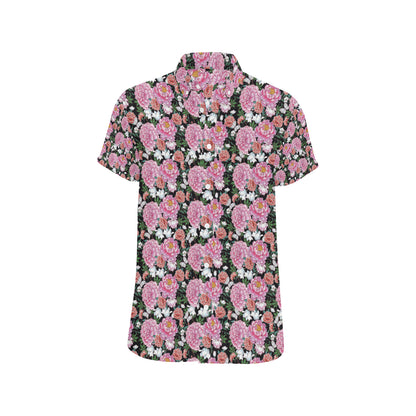 Dahlia Pattern Print Design 02 Men's Short Sleeve Button Up Shirt