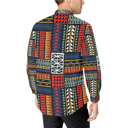 Kente Pattern Print Design 02 Men's Long Sleeve Shirt