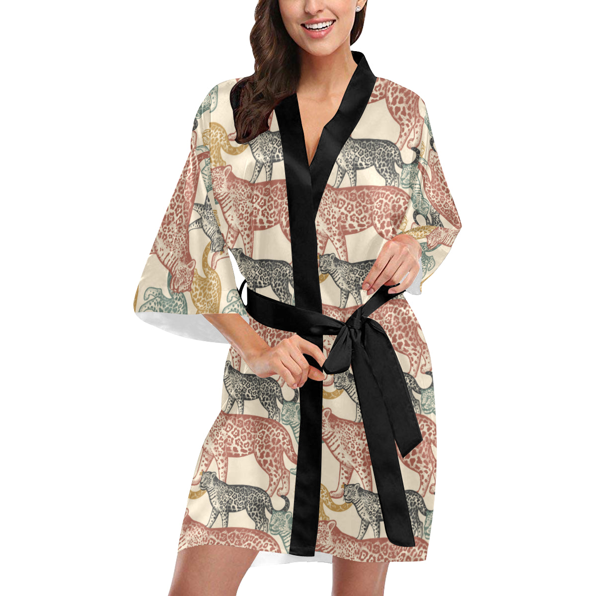 Jaguar Pattern Print Design 01 Women's Short Kimono