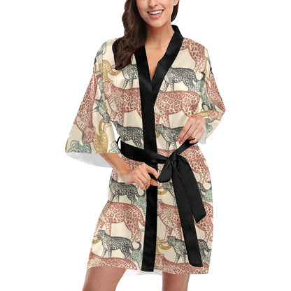 Jaguar Pattern Print Design 01 Women's Short Kimono