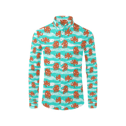 Octopus Cute Design Print Themed Men's Long Sleeve Shirt