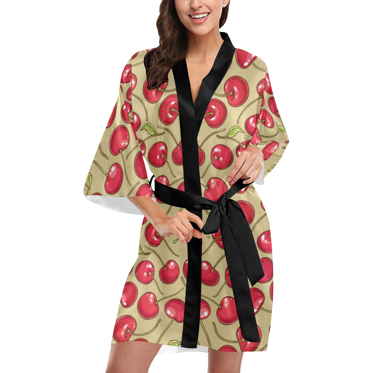 Cherry Pattern Print Design CH05 Women Kimono Robe