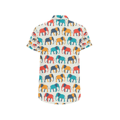 Elephant Colorful Print Pattern Men's Short Sleeve Button Up Shirt