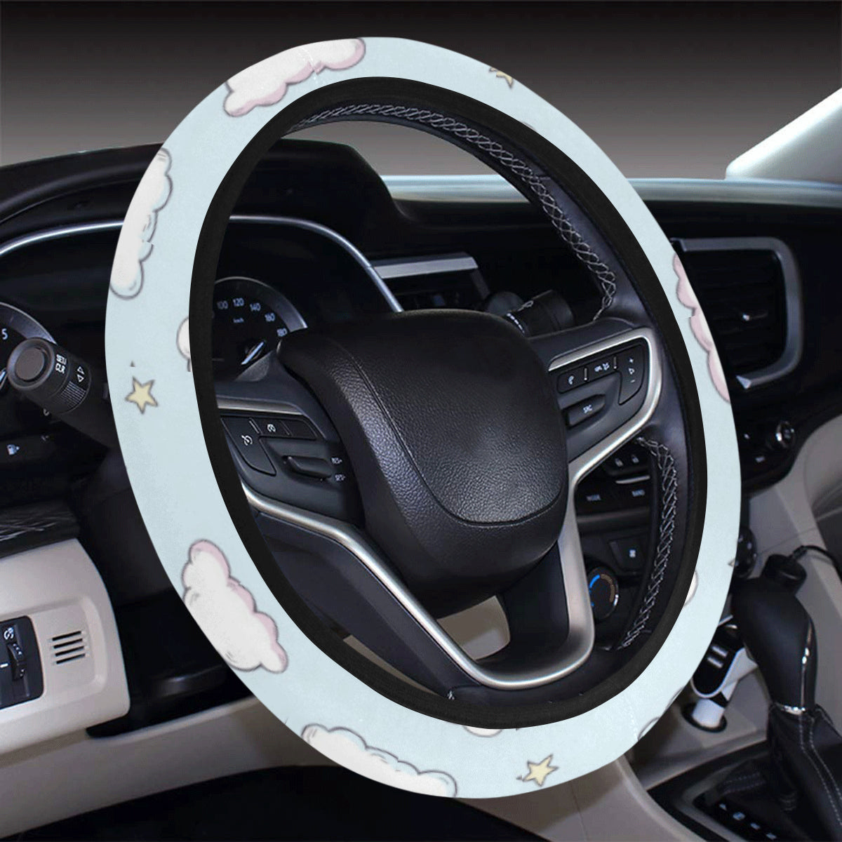 Cloud  Pattern Print Design 01 Steering Wheel Cover with Elastic Edge