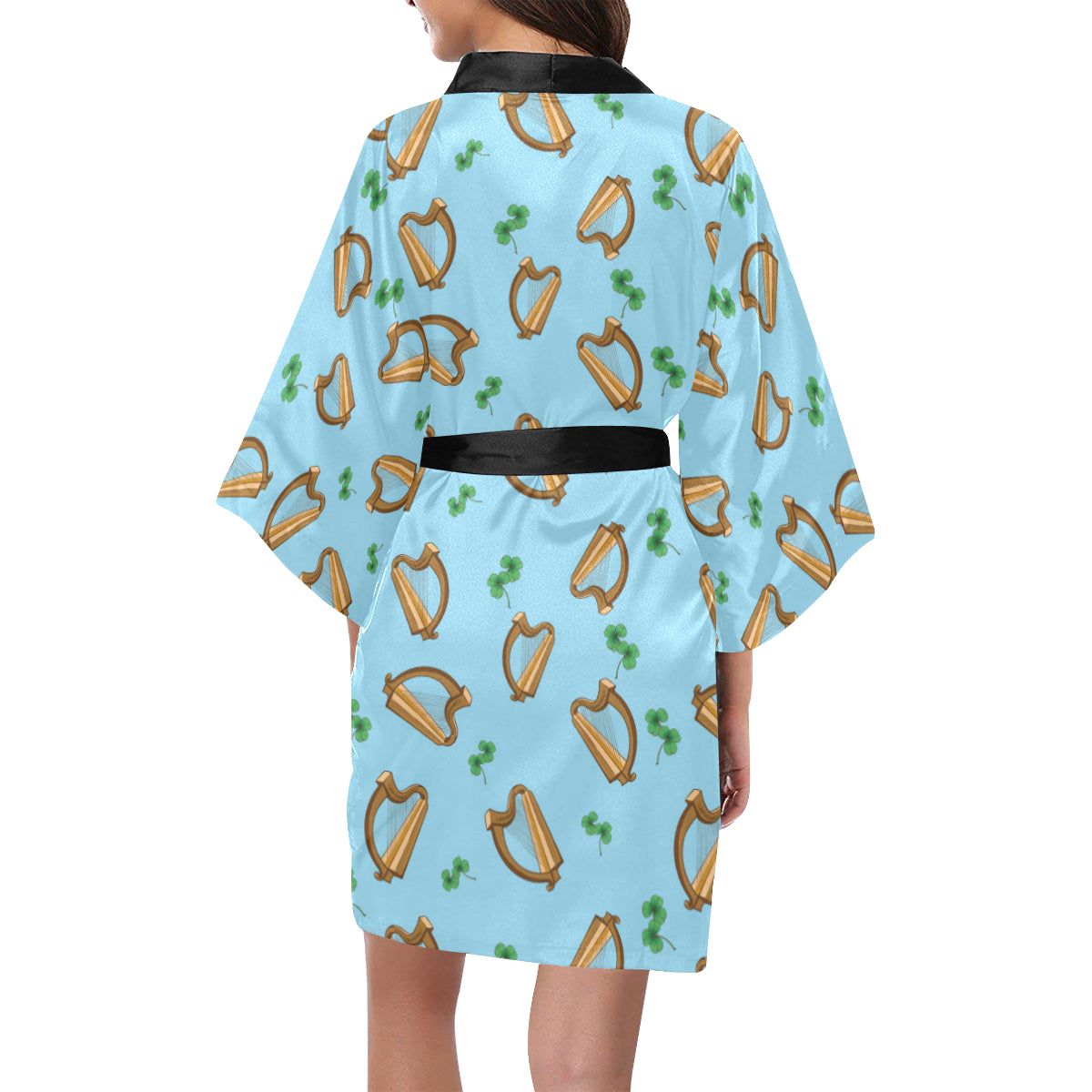 Harp Pattern Print Design 01 Women's Short Kimono