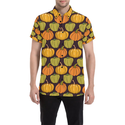 Pumpkin Pattern Print Design A01 Men's Short Sleeve Button Up Shirt