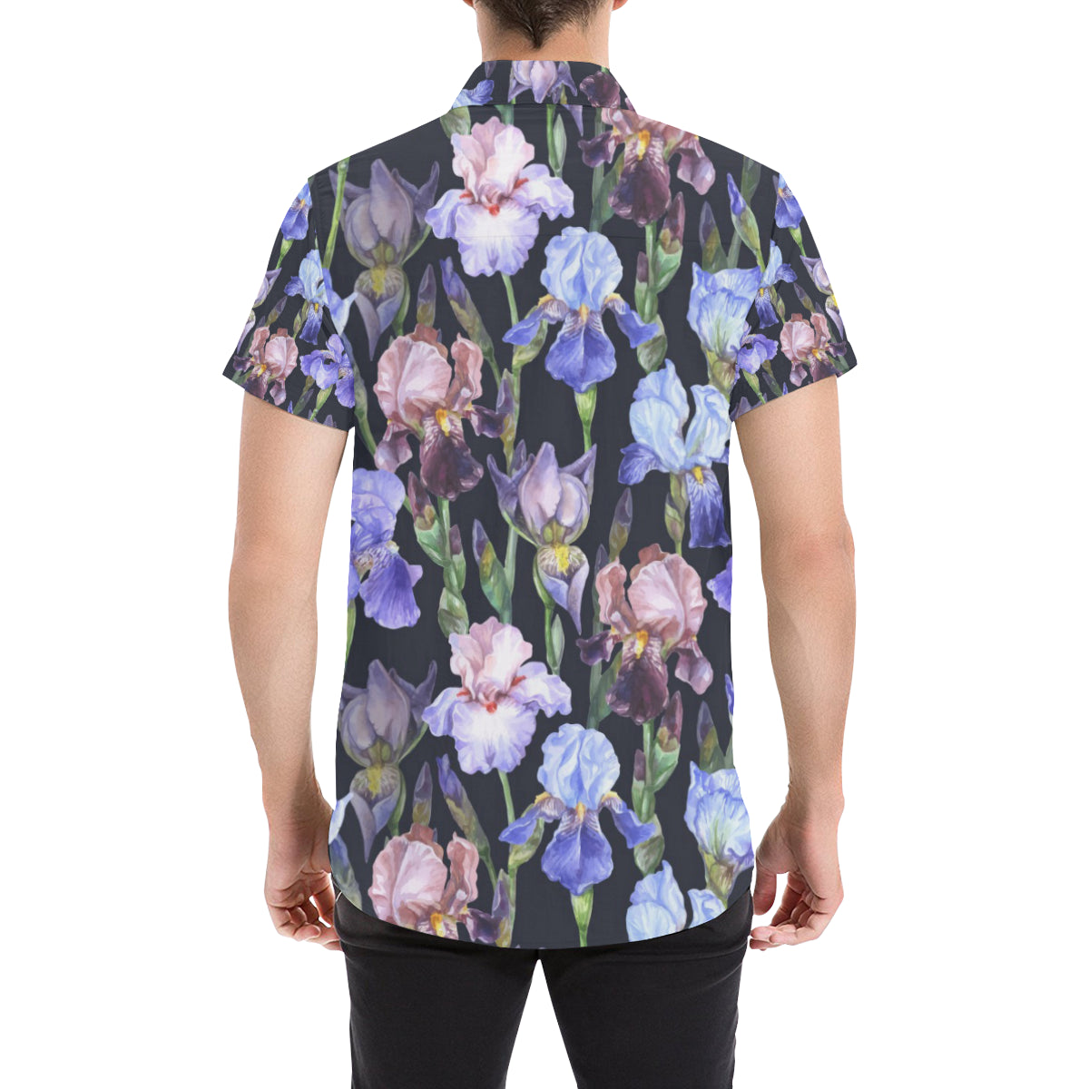 Iris Pattern Print Design IR04 Men's Short Sleeve Button Up Shirt