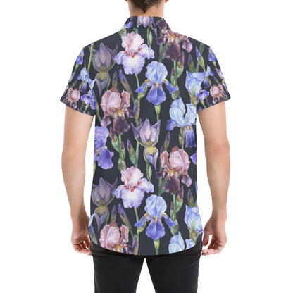 Iris Pattern Print Design IR04 Men's Short Sleeve Button Up Shirt