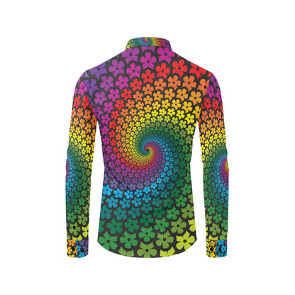Flower Power Rainbow Spiral Print Men's Long Sleeve Shirt