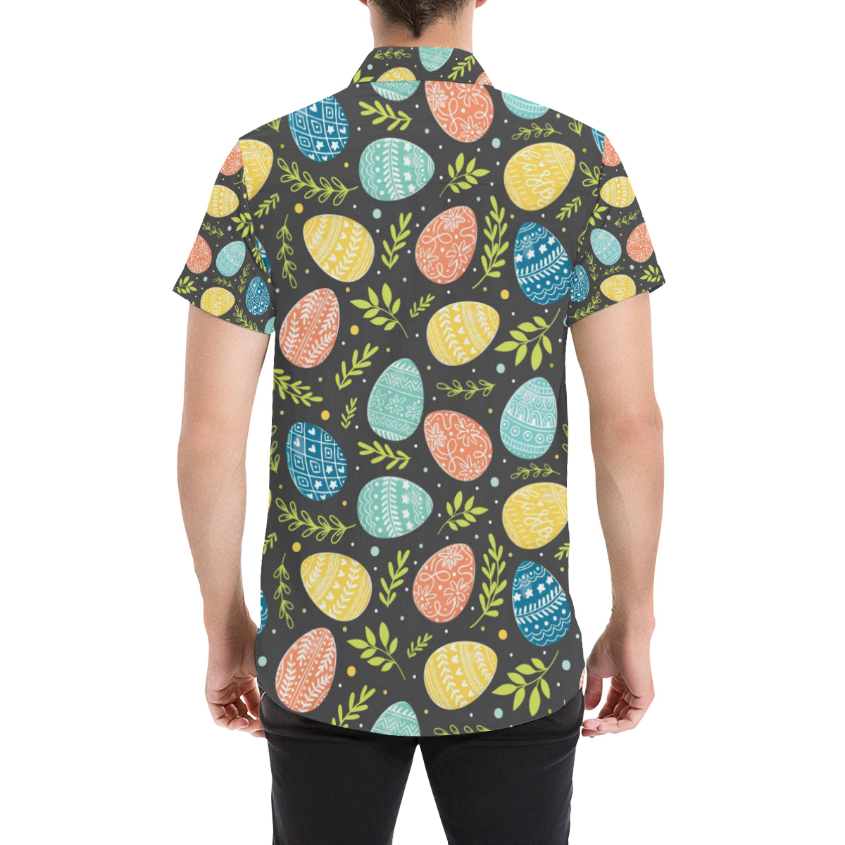 Easter Eggs Pattern Print Design RB01 Men's Short Sleeve Button Up Shirt
