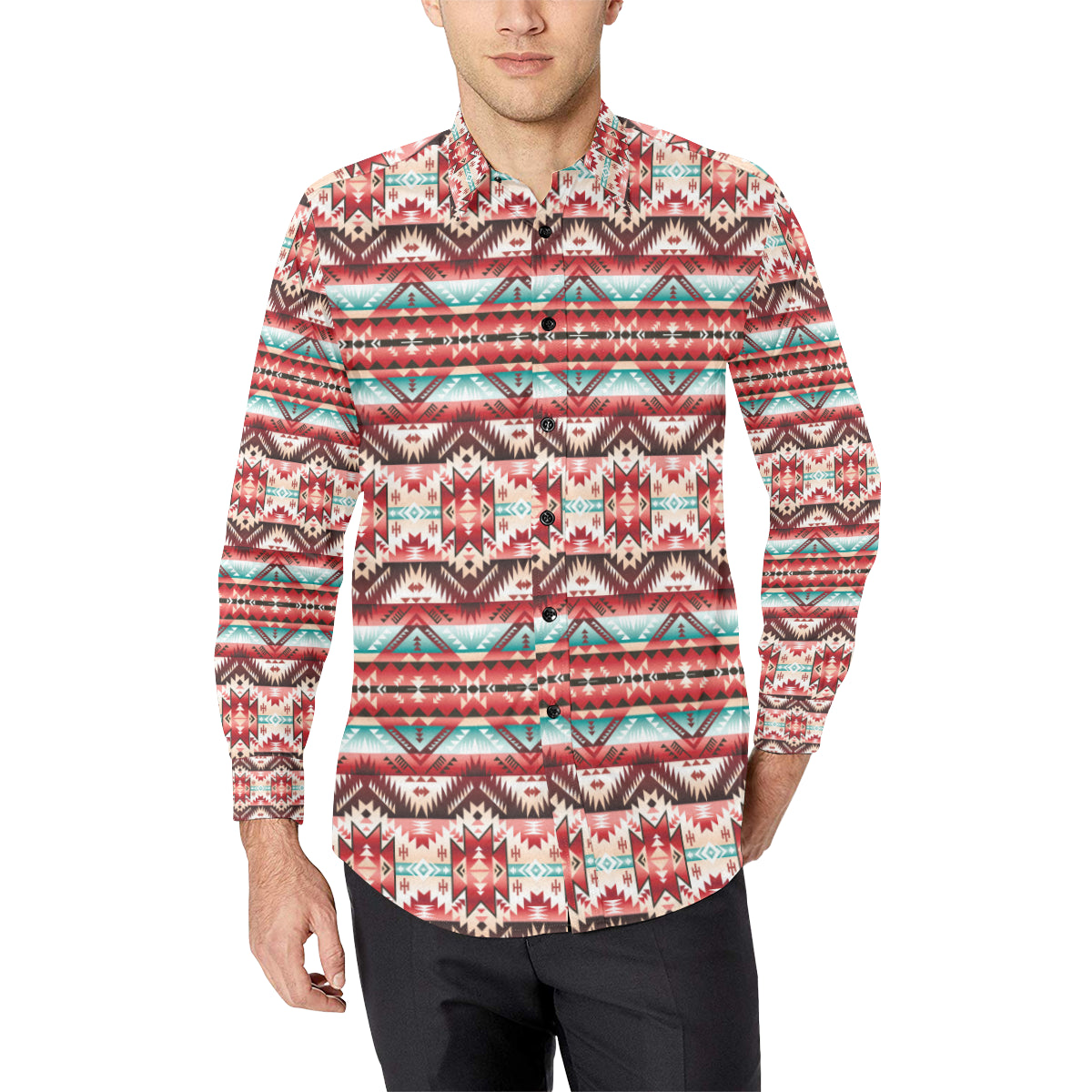 Aztec Western Style Print Pattern Men's Long Sleeve Shirt