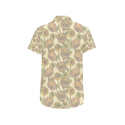 Dahlia Pattern Print Design DH09 Men's Short Sleeve Button Up Shirt