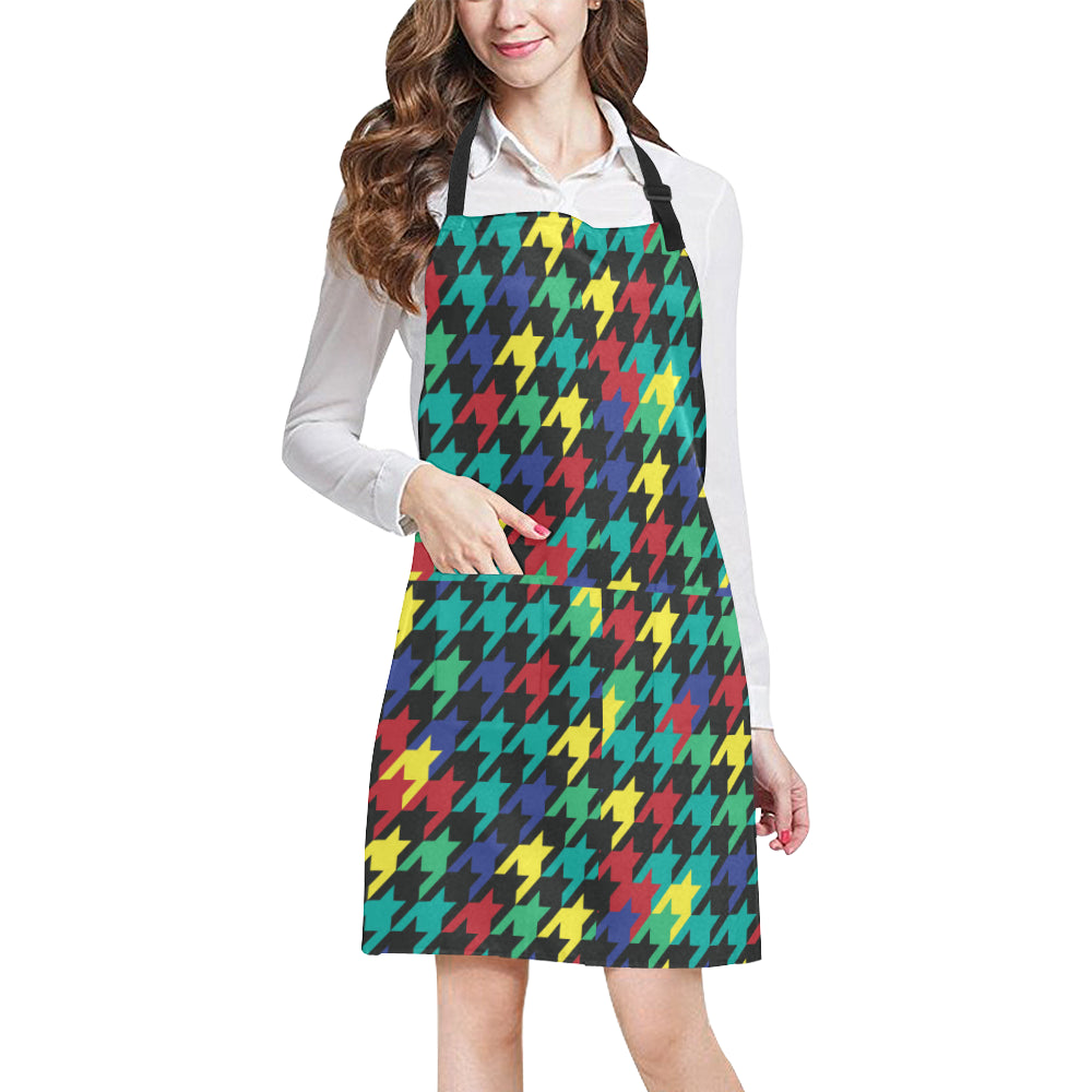 Houndstooth Colorful Pattern Print Design 02 Apron with Pocket