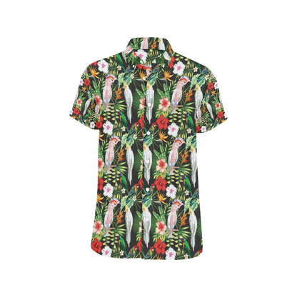 Tropical Flower Pattern Print Design TF03 Men's Short Sleeve Button Up Shirt