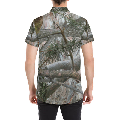 Camo Realistic Tree Forest Pattern Men's Short Sleeve Button Up Shirt