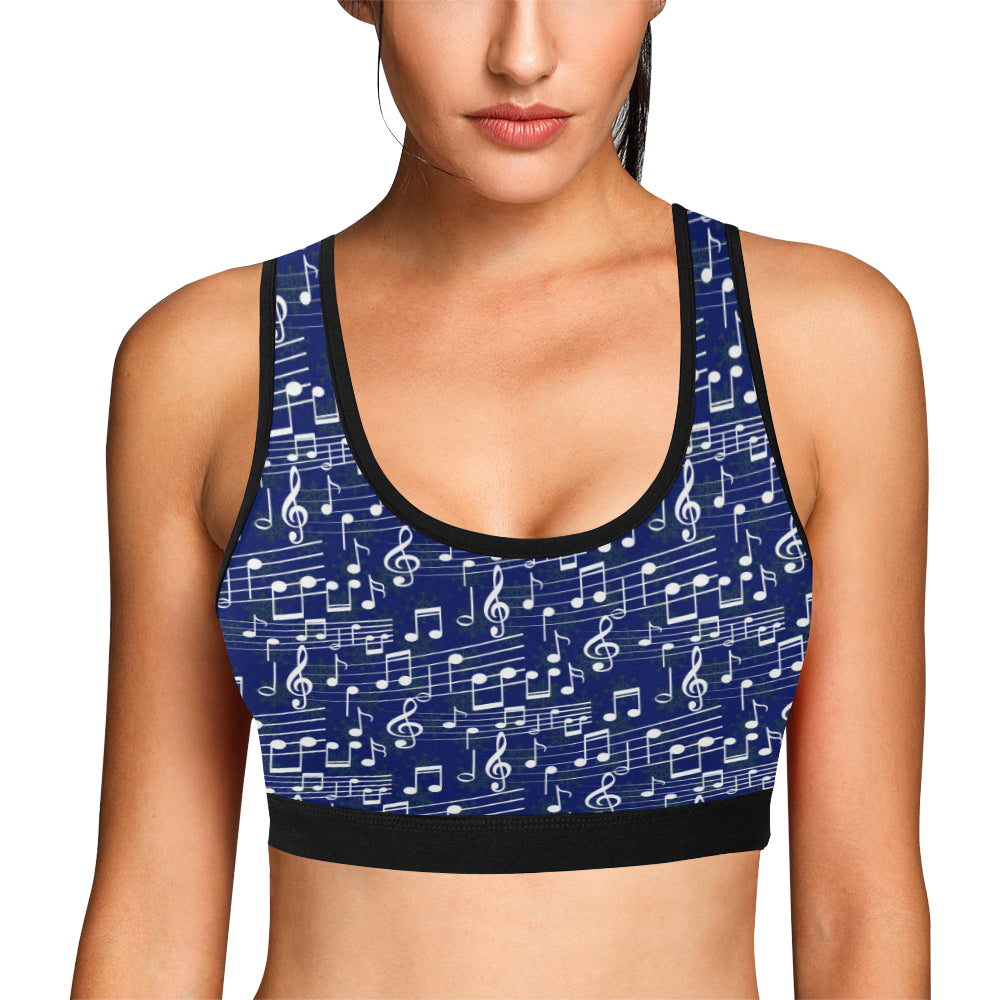 Music Note Blue Themed Print Sports Bra