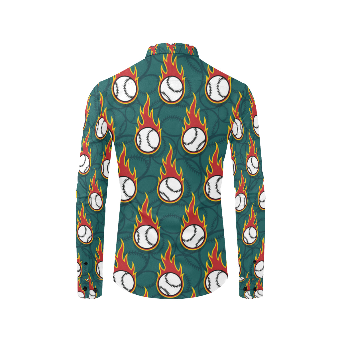 Baseball Fire Print Pattern Men's Long Sleeve Shirt