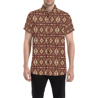 Navajo Native Color Print Pattern Men's Short Sleeve Button Up Shirt