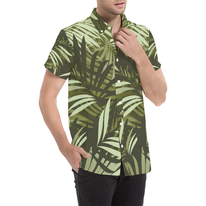 Palm Leaves Pattern Print Design PL05 Men's Short Sleeve Button Up Shirt