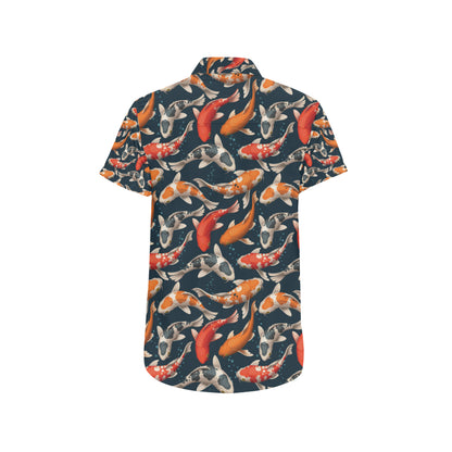Koi Carp Cute Design Themed Print Men's Short Sleeve Button Up Shirt