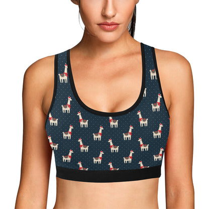 Llama with Polka Dot Themed Print Sports Bra