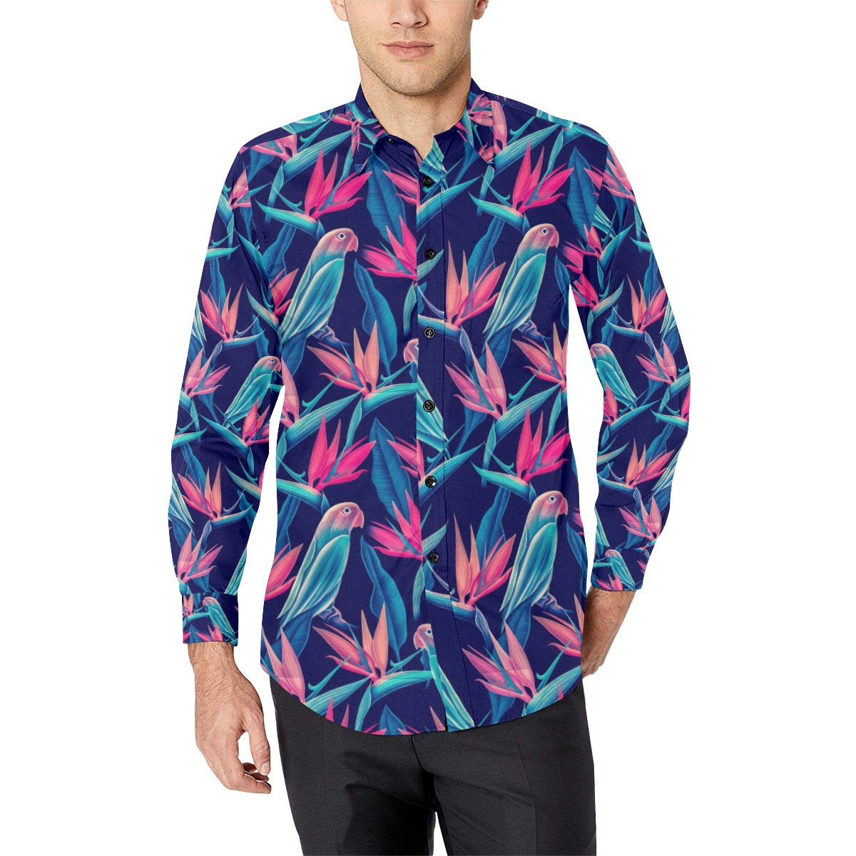 Tropical Flower Pattern Print Design TF024 Men's Long Sleeve Shirt
