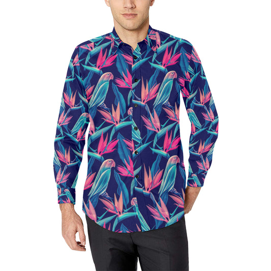 Tropical Flower Pattern Print Design TF024 Men's Long Sleeve Shirt
