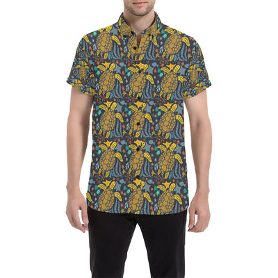 Sea Turtle Pattern Print Design T03 Men's Short Sleeve Button Up Shirt