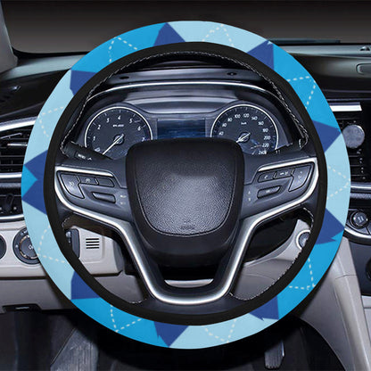 Argyle Blue Pattern Print Design 02 Steering Wheel Cover with Elastic Edge