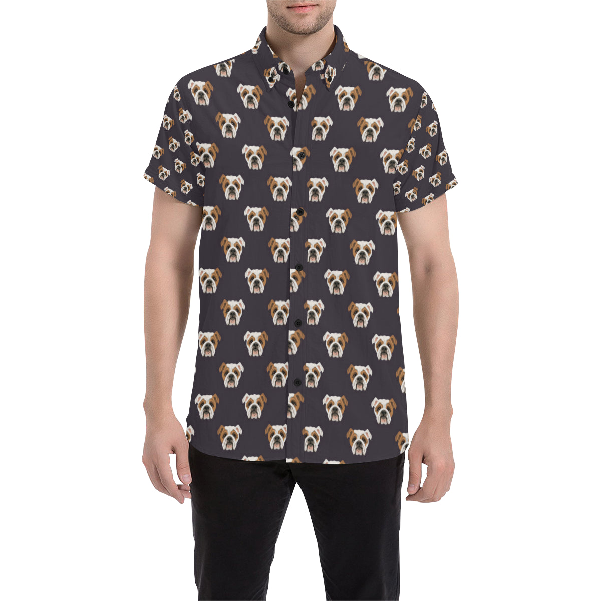 Bulldogs Pattern Print Design 03 Men's Short Sleeve Button Up Shirt