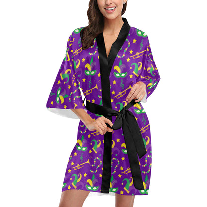 Mardi Gras Pattern Print Design 06 Women's Short Kimono