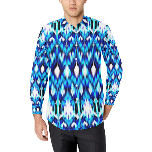 Ikat Blue Pattern Print Design 01 Men's Long Sleeve Shirt