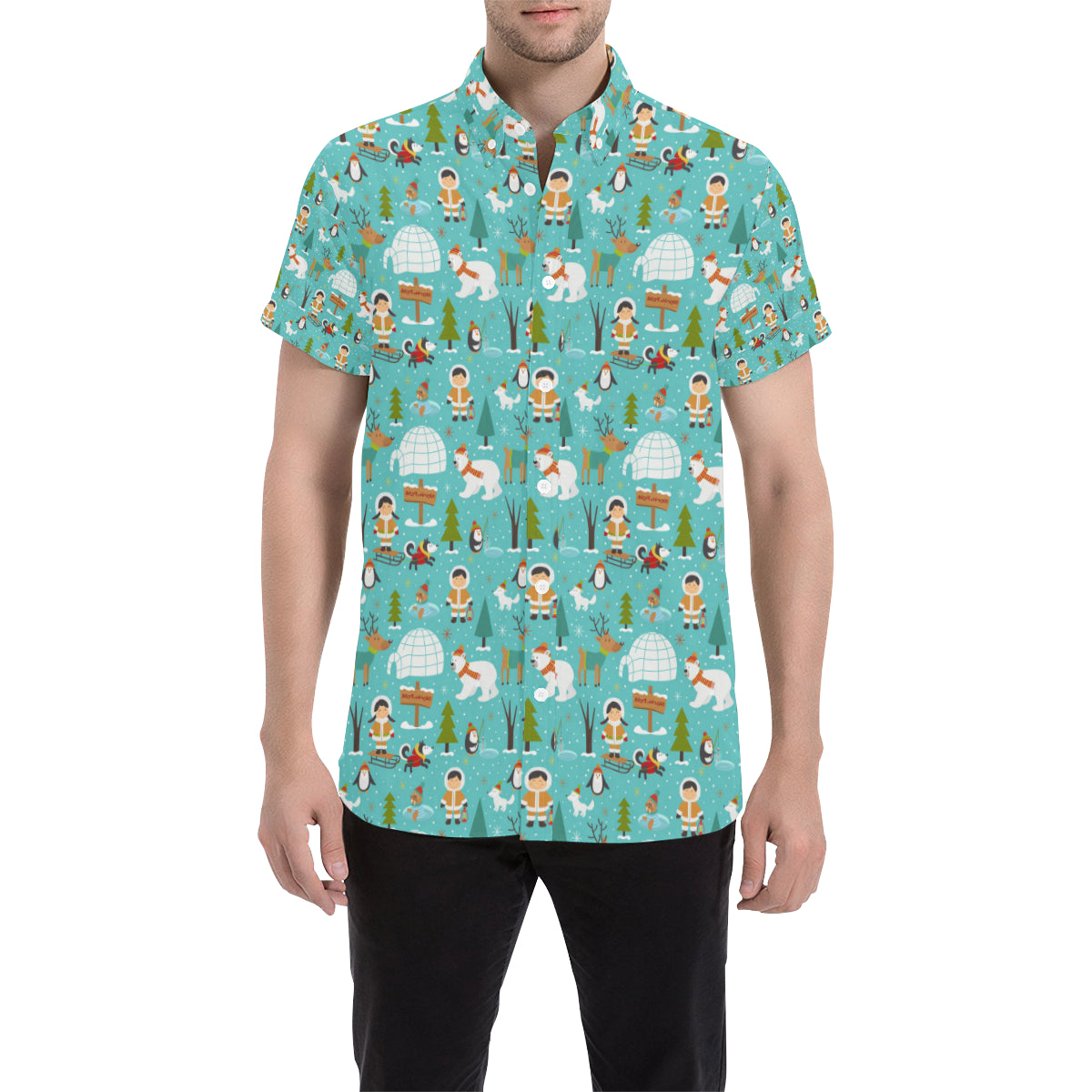 Eskimo Pattern Print Design 01 Men's Short Sleeve Button Up Shirt