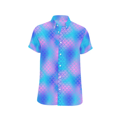 Mermaid Scales Pattern Print Design 04 Men's Short Sleeve Button Up Shirt