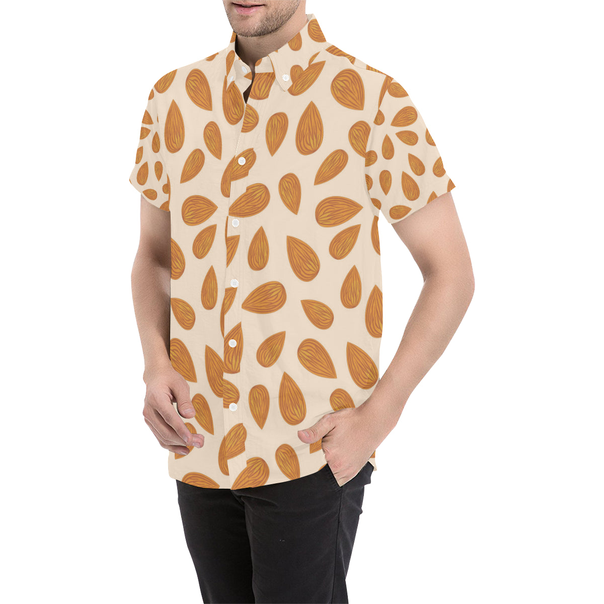 Almond Pattern Print Design 03 Men's Short Sleeve Button Up Shirt