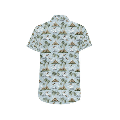 Aloha Hawaii island Design Themed Print Men's Short Sleeve Button Up Shirt