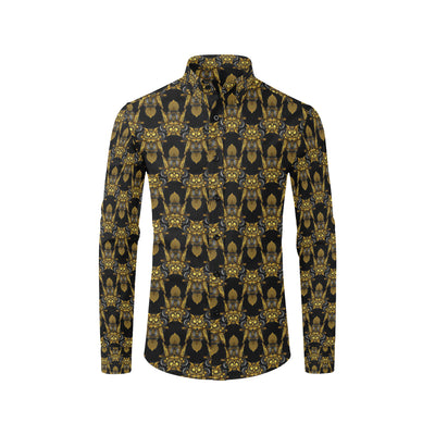 Steampunk Gold Owl Design Themed Print Men's Long Sleeve Shirt