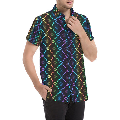 Paw Rainbow Pattern Print Design A01 Men's Short Sleeve Button Up Shirt