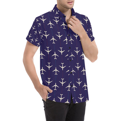 Airplane Pattern Print Design 03 Men's Short Sleeve Button Up Shirt