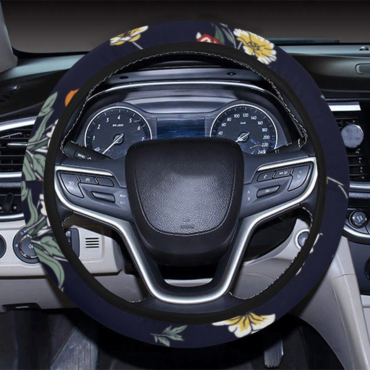 Summer Floral Pattern Print Design SF01 Steering Wheel Cover with Elastic Edge