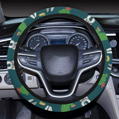 Llama Cactus Pattern Print Design 013 Steering Wheel Cover with Elastic Edge