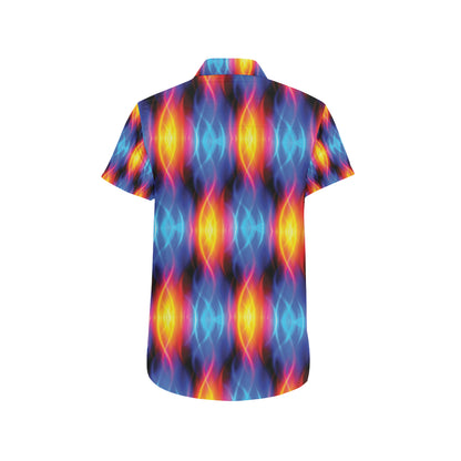 Flame Fire Blue Design Print Men's Short Sleeve Button Up Shirt
