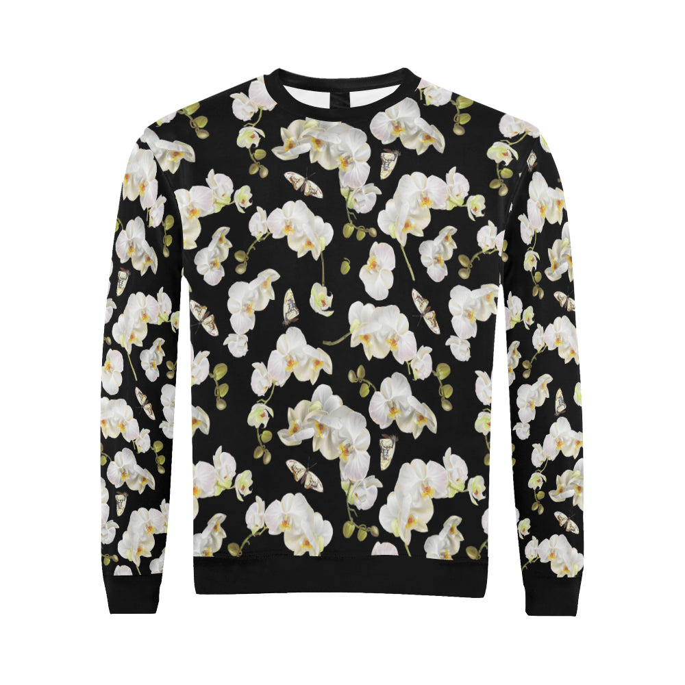 Orchid White Pattern Print Design OR011 Men Long Sleeve Sweatshirt