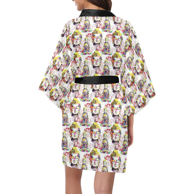 Buddha Pattern Print Design 06 Women's Short Kimono