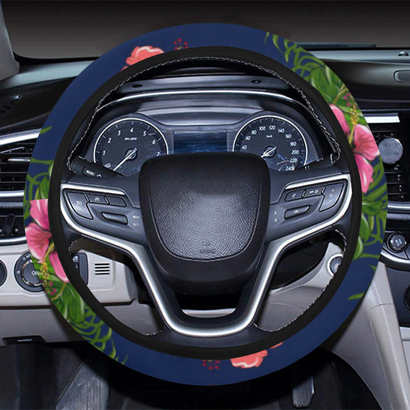 Hibiscus Pattern Print Design HB028 Steering Wheel Cover with Elastic Edge