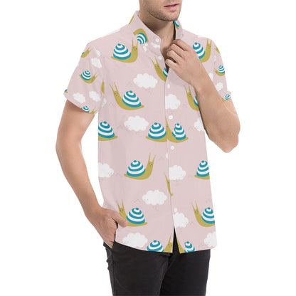 Snail Pattern Print Design 02 Men's Short Sleeve Button Up Shirt