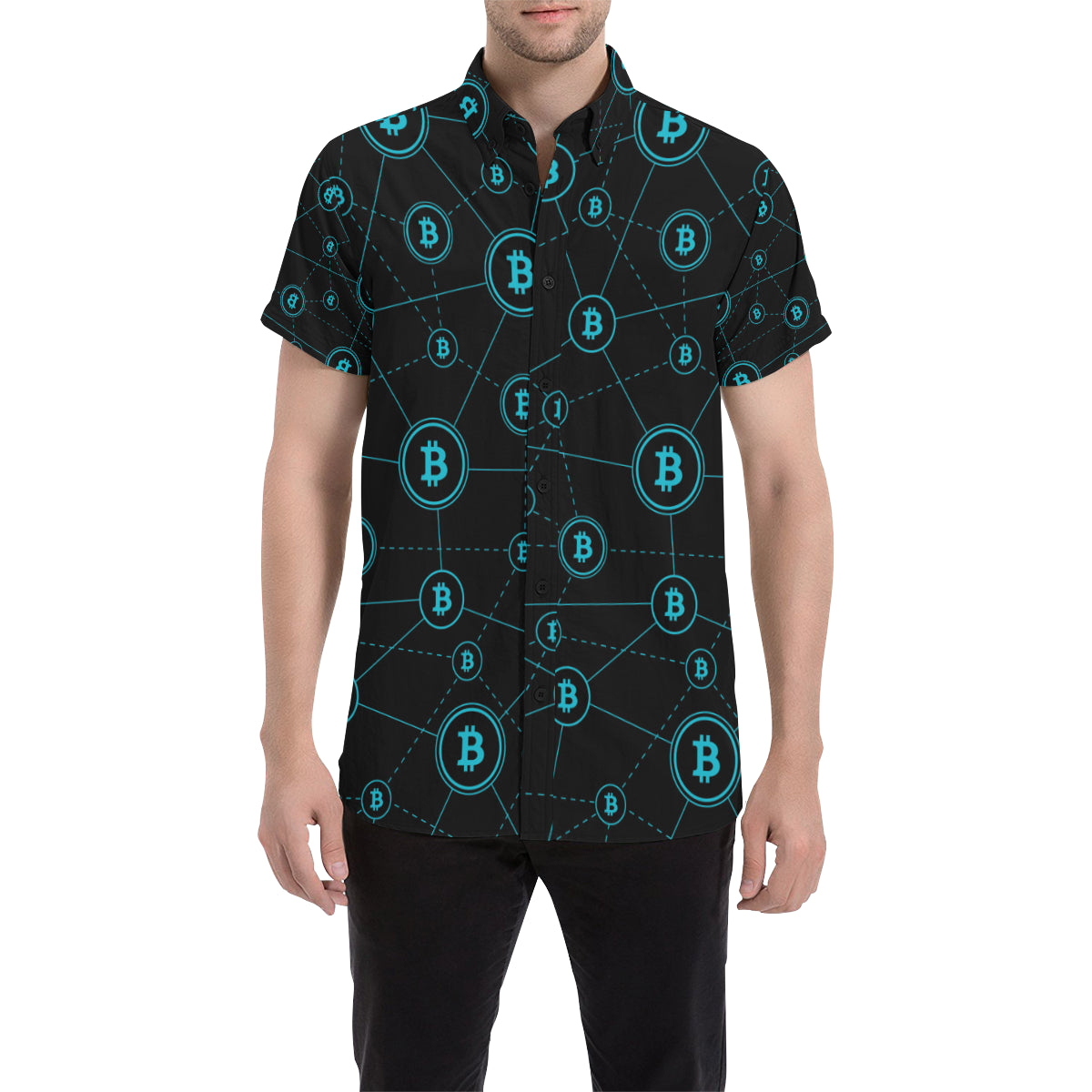 Cryptocurrency Pattern Print Design 01 Men's Short Sleeve Button Up Shirt