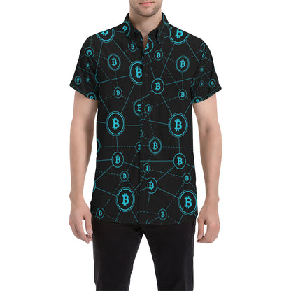 Cryptocurrency Pattern Print Design 01 Men's Short Sleeve Button Up Shirt
