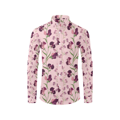 Peony Pattern Print Design PE09 Men's Long Sleeve Shirt